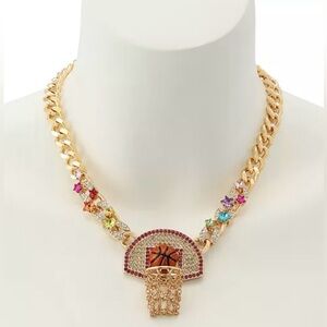 🌀BETSEY JOHNSON FAUX STONE BASKETBALL PENDANT STATEMENT NECKLACE - NEW WITH TAGS